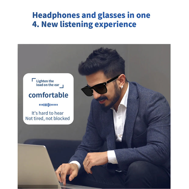 New Smart Glasses Wireless Bluetooth Sunglasses Built in Microphone Speakers Touch Voice Assistant Compatible Glass Men Women