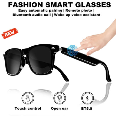 New Smart Glasses Wireless Bluetooth Sunglasses Built in Microphone Speakers Touch Voice Assistant Compatible Glass Men Women