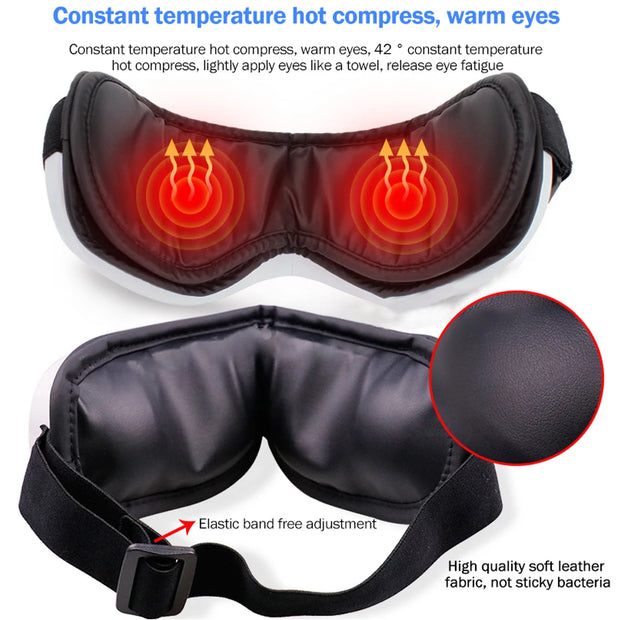 6D Smart Vibration Eye Massager Hot Airbag Compress Bluetooth Music Eye Massage Sleep Mask Eye Relax Fatigue Eye Care Instrument