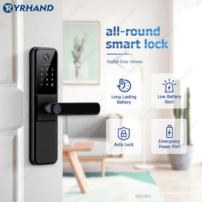 YRHAND H01 Fechadura Eletronica Tuya Wifi Digital Electronic Smart Door Lock With Biometric Camera Fingerprint IP66 Smart Lock