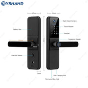 YRHAND H01 Fechadura Eletronica Tuya Wifi Digital Electronic Smart Door Lock With Biometric Camera Fingerprint IP66 Smart Lock